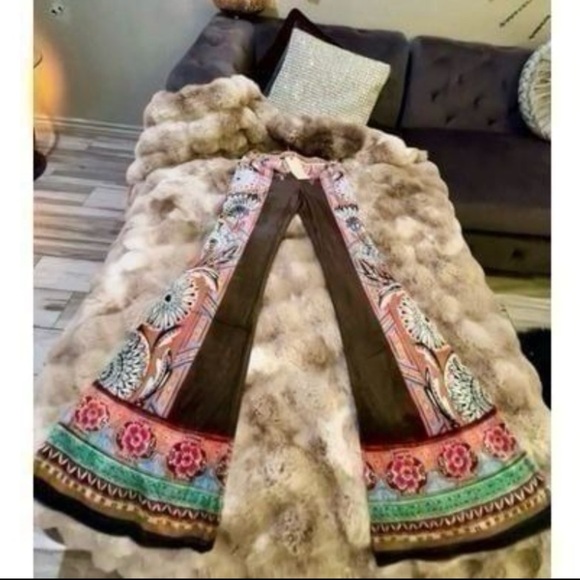 NWT Peach Puff Multicolor Geometric Boho Long Wide Leg Flare Pants Size Medium - Picture 5 of 12